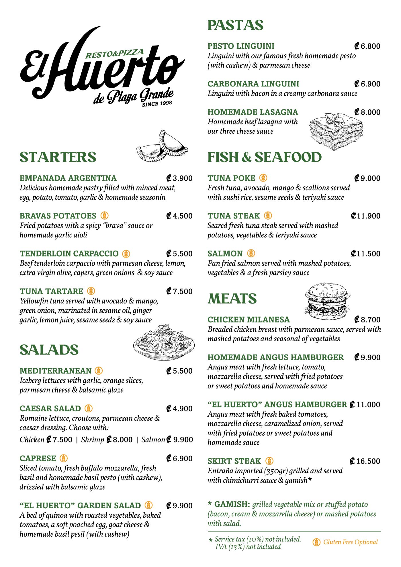 El huerto de Playa Grande English Menu 1