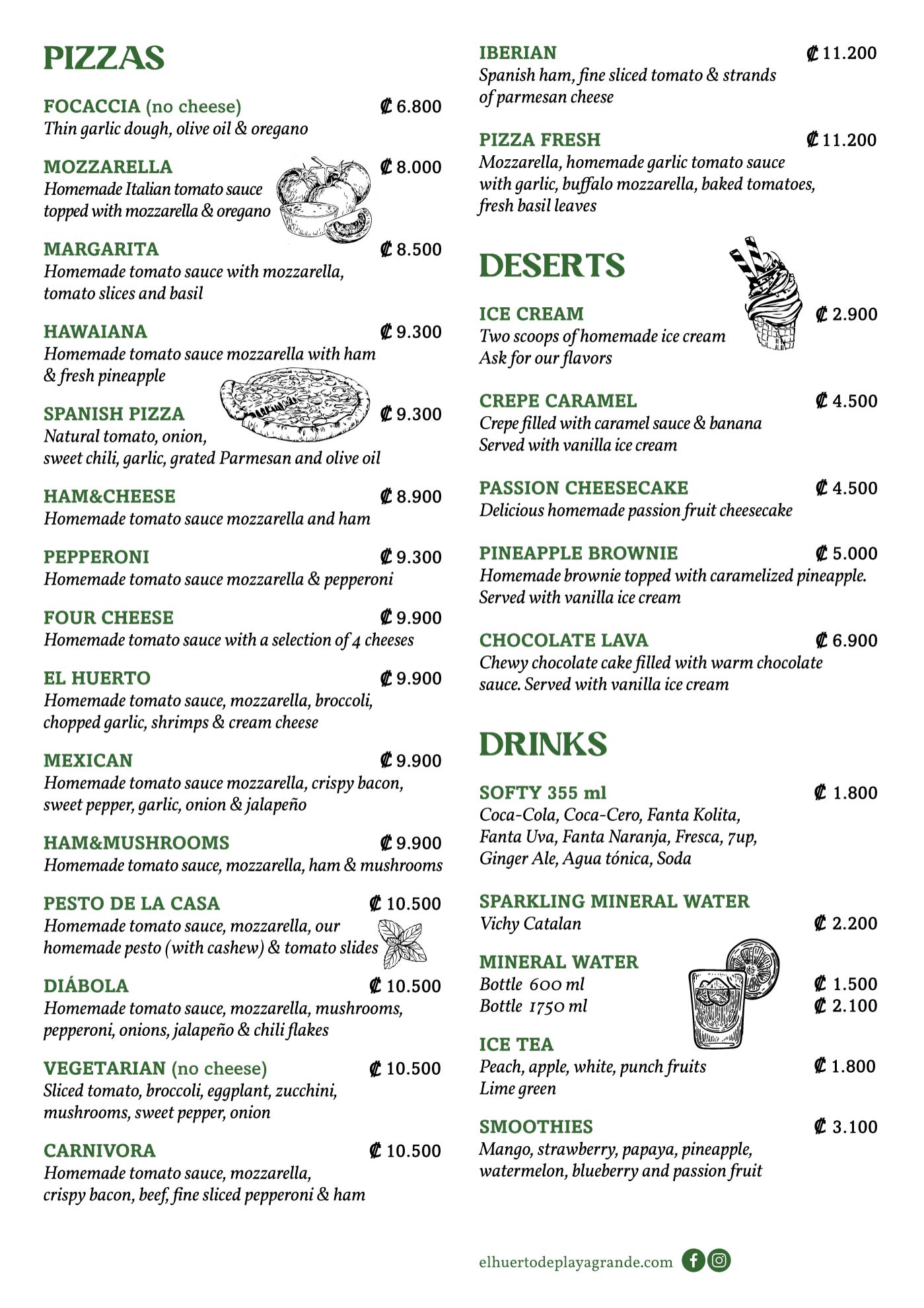 El huerto de Playa Grande English Menu 2