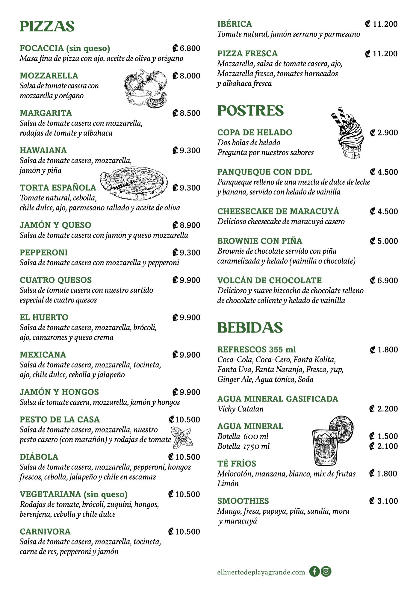 El huerto de Playa Grande Spanish Menu 2